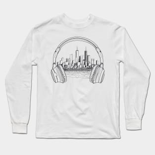 Music Headphone City Rhyme Wonderful Vibes Vector Graphic Long Sleeve T-Shirt